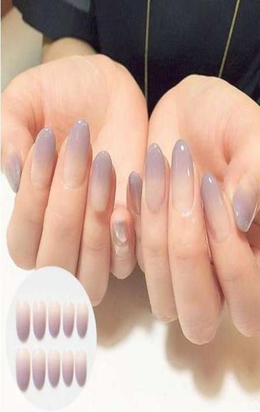 

new 24pcs nude purple gradient color false nail art with glue plain color fake nail tip finished manicure nail sticker4299046, Red;gold