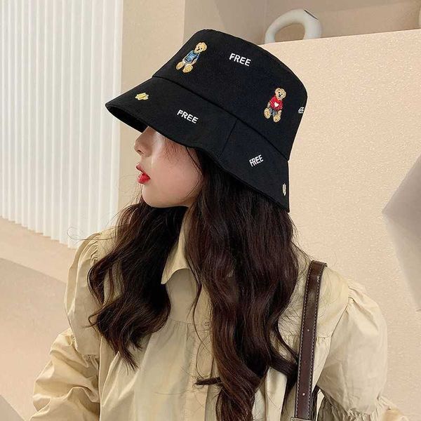 

wide brim hats new embroideried bear animal fisherman hat cute letters bucket hats for men women korean style sunscreen panama hat yd016 j23, Blue;gray