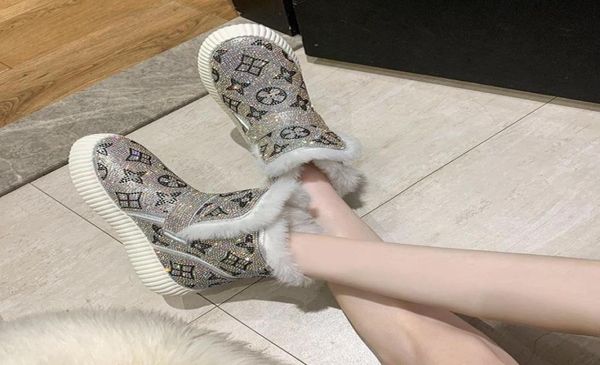 

winter female boots fashion beautiful rhinestone casual thick sole plus cashmere warm personality cotton shoes manufacturers direc3959503, Black