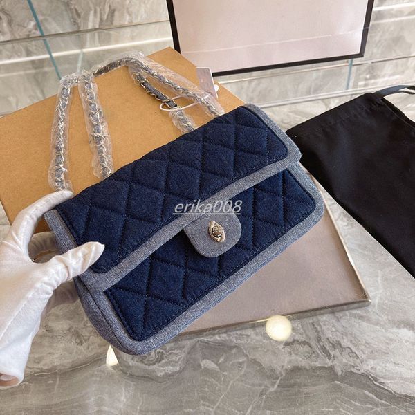 

denim bag cc bag cf classic shoulder bags deep blue denim handbag flap with silver chain weekender bag quilted purse 25cm