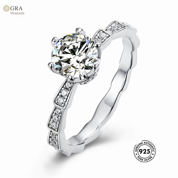 

ladies rings with stones 1ct moissanite diamond real solid 925 sterling silver fine jewelry ready to shipping, Slivery;golden