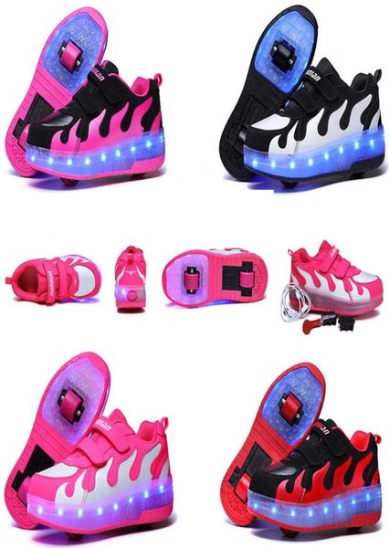 

kids air ultra running shoes children designer sports shoes with twowheeled charging walking shoes kids flashing light runners8176444, Black