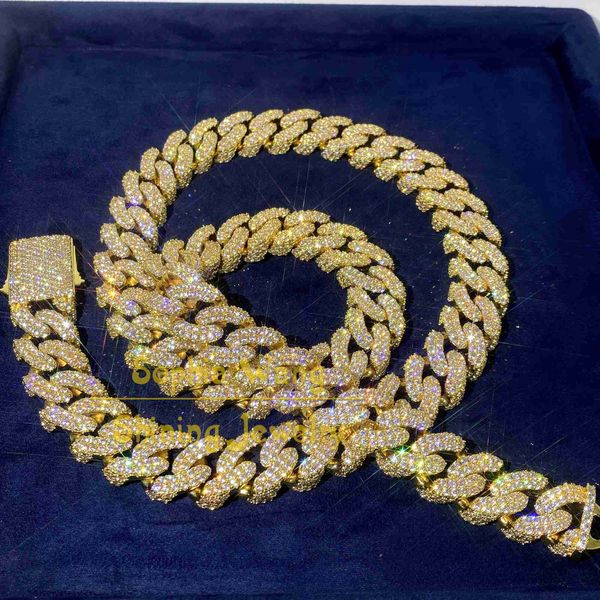 

thick 18mm gold plated iced out miami jewelry necklace real silver moissanite diamond custom cuban link chain
