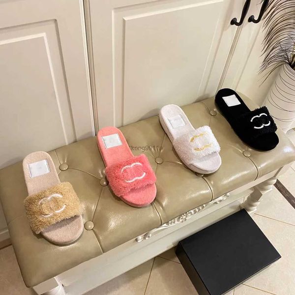 

designer slippers warm slides plush sandals fluffy scuffs casual laies shoes flat slipper winter autumn sandal towel scuff, Black