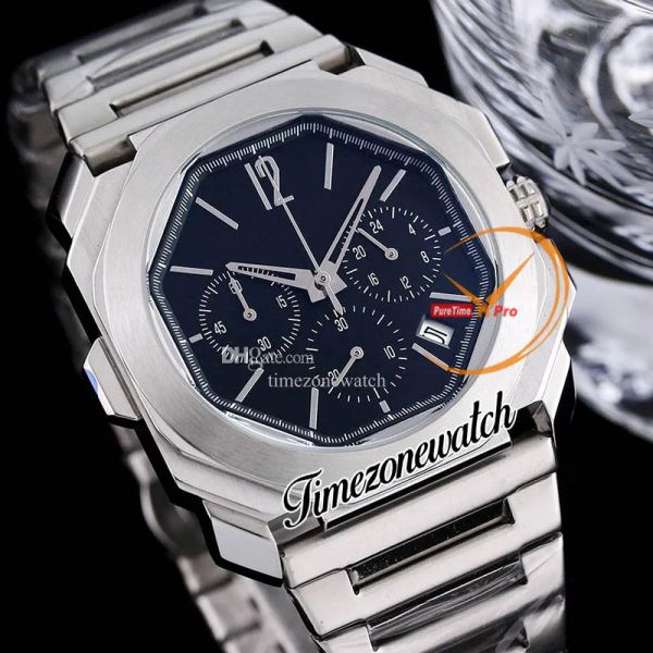 

djf octo finissimo 102116 quartz chronograph mens watch black dial 42mm stainless steel case bracelet satch gents new watches twbv timezonew, Slivery;brown