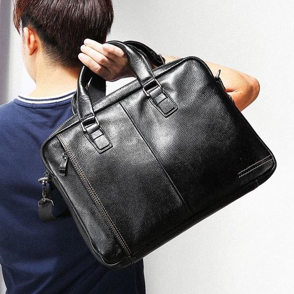 

briefcases 100 genuine leather men bag business handbag male lapshoulder bags tote natural skin 230506
