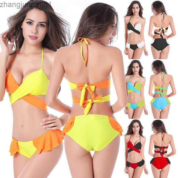 

designer fashion multi rope color matching bandage bikini spring big chest gathered swimsuit bikini swimsuit t shirt, White;black