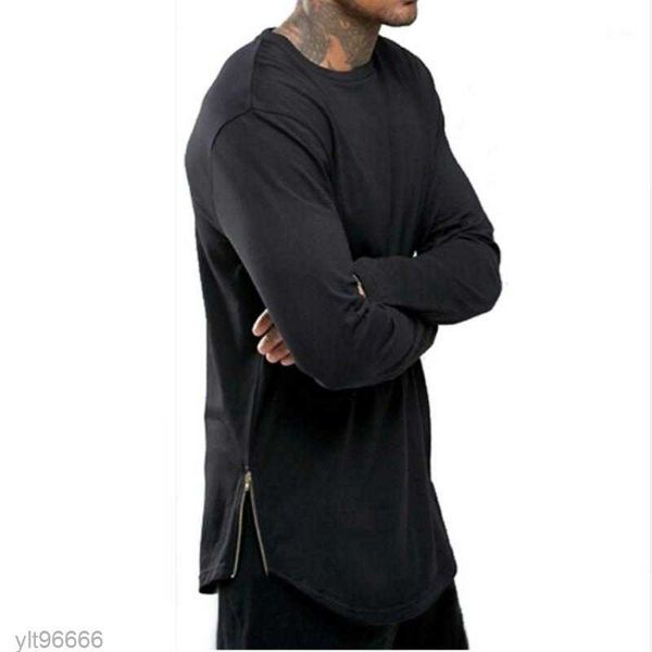 

men's t-shirts trends men t shirts super longline long sleeve t-shirt hip hop arc hem with curve side zip tee1, White;black