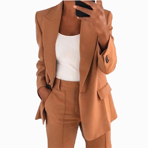

2023 autumn/winter new european and american fashion polo slim fit cardigan temperament suit coat women's suit set, Black;brown
