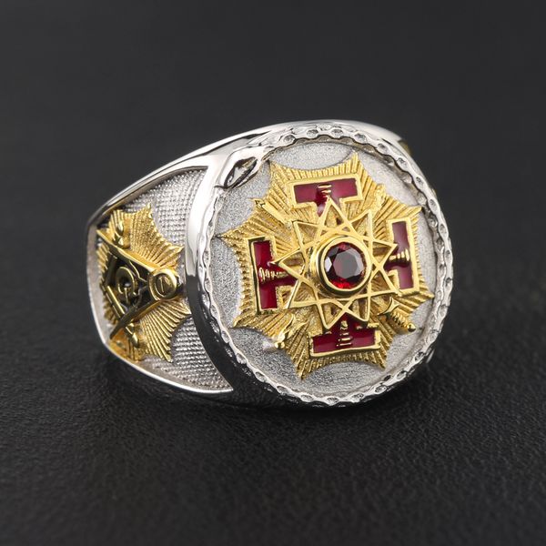 

wedding rings sovereign grand inspector general 33 degree mason masonic sterling silver ring 230506, Slivery;golden
