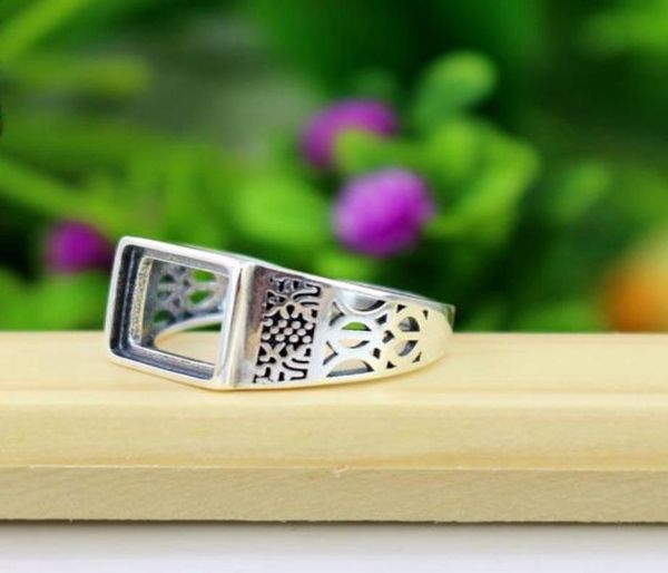 

925 sterling silver vintage retro engagement ring 9x11mm princess cabochon semi mount fine silver women ring filigree jewelry sett9876247, Slivery;crystal