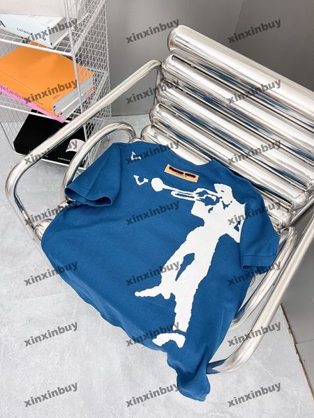 

xinxinbuy men designer tee t shirt 23ss knitted blow horn 1854 letter jacquard short sleeve cotton women blue green s-2xl, Black;brown