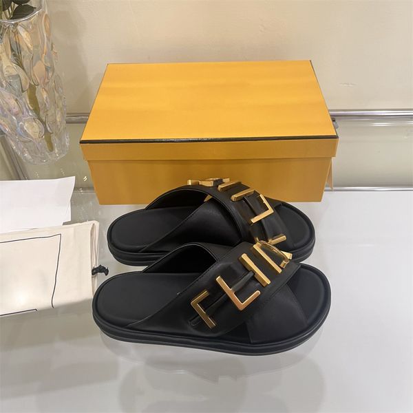 

women designer slipper slides sandal platform summer sandles shoes genuine leather classic brand beach slides casual woman outside slippers, Black