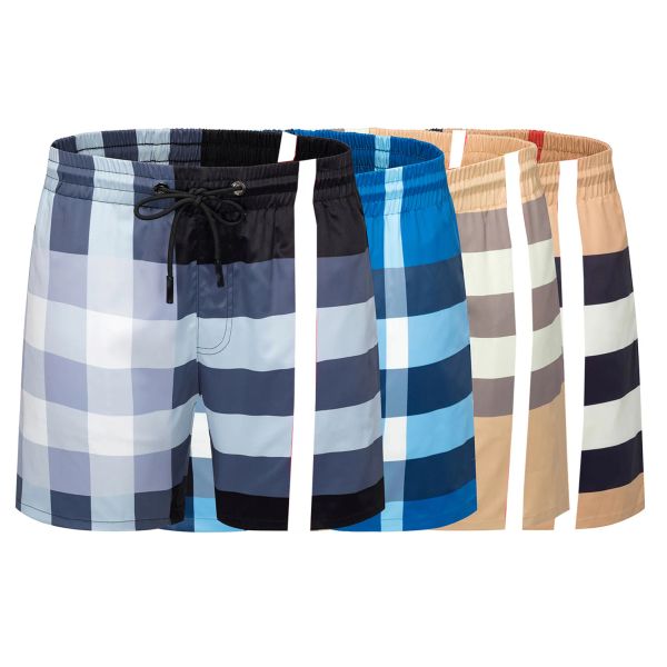 

2023men's shorts beach swimming trunks blue yellow and black check stripe brand 100% cotton alphabet print street clothing high street, White;black
