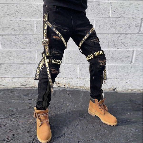 

mens jeans fall skinny slim straight fashion black youth street pants trend ripped cargo white summer 230506, Blue