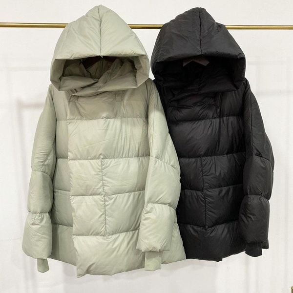 

parkas hooded shiny down jackets fashion white duck down coats loose casual bread warm thicken women winter down outerwear, Black