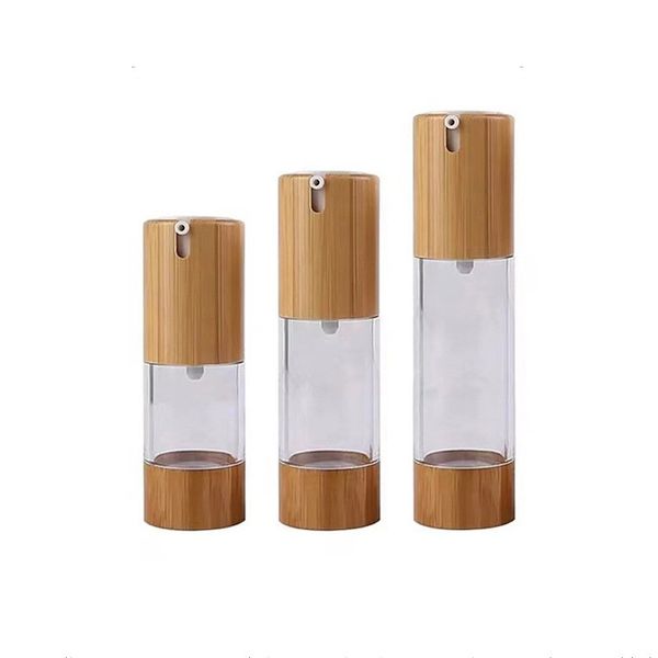 

15ml 30ml 50ml 0.5oz 1oz airless bottles u-shaped bamboo push type vacuum lotion bottle cosmetic packages
