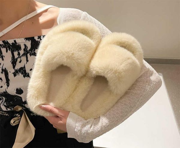 

woman home slipper winter warm shoe cute fluffy plus plush slippers female slides men flat autumn ladies female flip flops h09147771683, Black