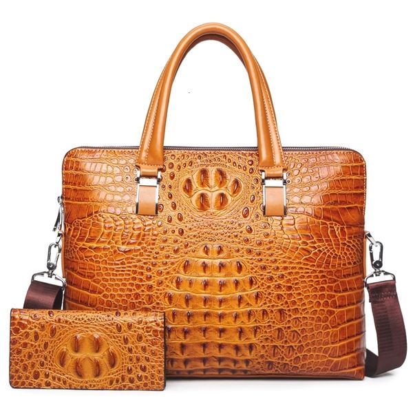 

briefcases luxury 100 cow genuine leather business men's briefcase male shoulder bag alligator messenger tote computer handbag 230506