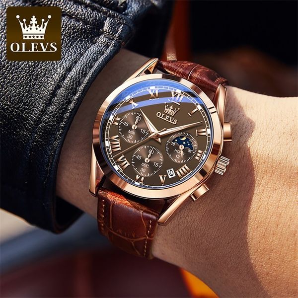 

wristwatches other goods olevs elite mens quartz watches business dress waterproof wristwatch men luxury breathable leather sports watch men, Slivery;brown