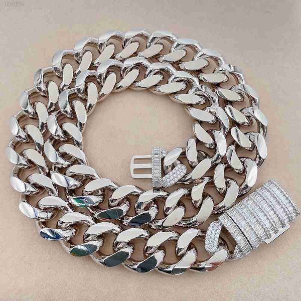 

hip hop jewelry mens handmade 18mm iced out baguette cut 925 silver moissanite cuban link chain hand silver chains