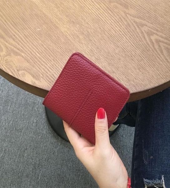 

short women fashion buckle bifold card holder soft leather wallet7007553, Black