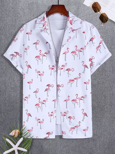 

men's casual shirts men flamingo tropical print shirt 230506, White;black