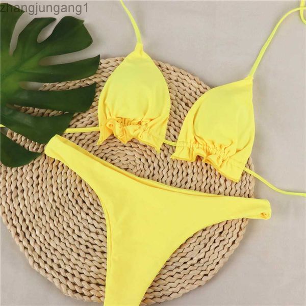

designer fashion ins23 new bikini solid split swimsuit women's lace up low waist swimsuit bikini t shirt, White;black