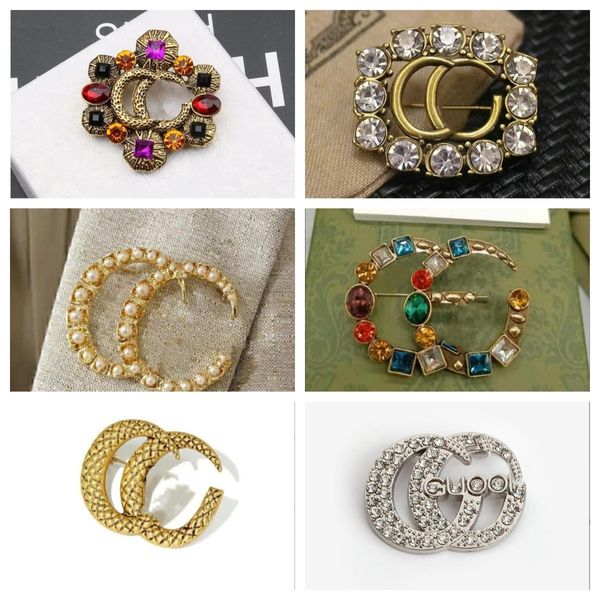 

20style retro brand letter designer brooches letters lapel pins crystal rhinestone pin party metal jewerlry accessories gift, Gray