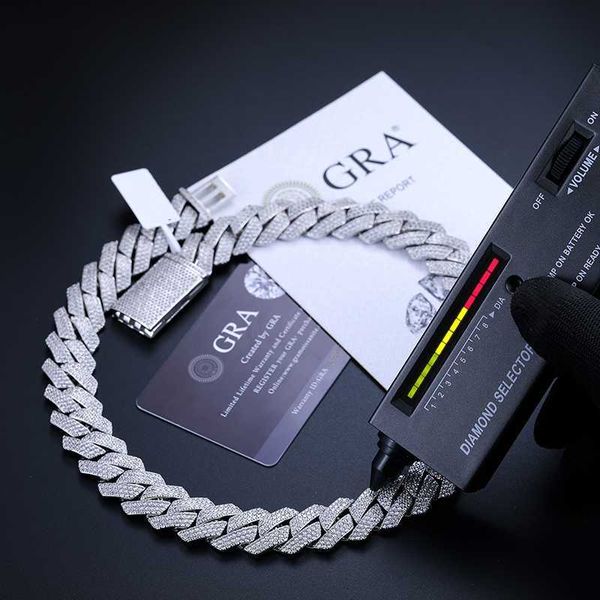 

18mm 3 rows vvs moissanite iced out cuban link chain 925 sterling silver lab diamond hip hop jewelry men cuban necklace chain