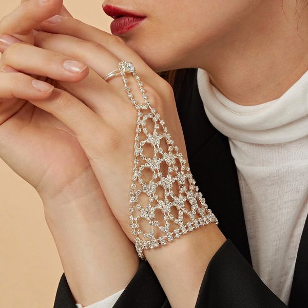 

wedding bracelets new rhinestone jewelry fashion cutout rhinestone finger bracelet accessories bracelet, Golden;silver