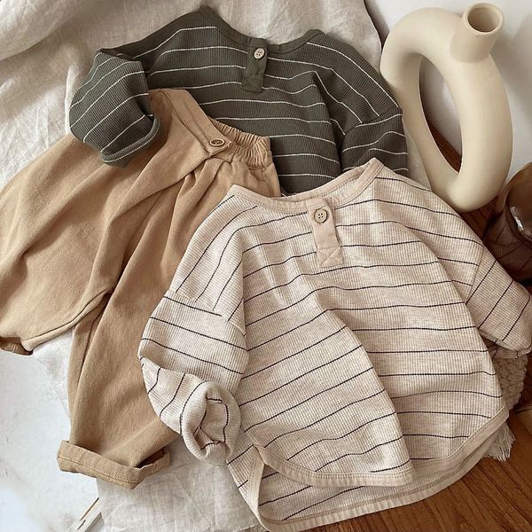 

tshirts fashion striped print kids baby clothes cotton long sleeve t shirts boys and girls autumn clothing 230506, Blue