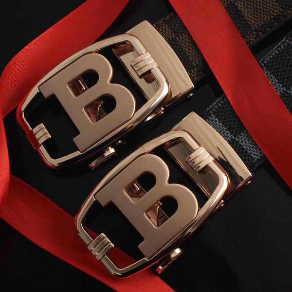 

suspenders hongsheng letter men's b-shaped real cow two layer leather automatic buckle imitation steel business casual belt, Black;brown