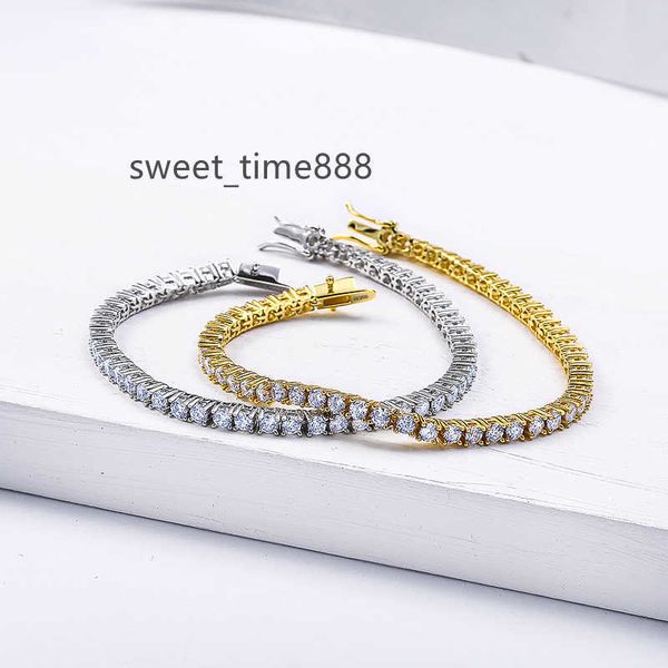 

fine jewelry iced out 3mm 5mm 925 sterling silver moissanite tennis vvs diamond bracelet chain for women men, Golden;silver