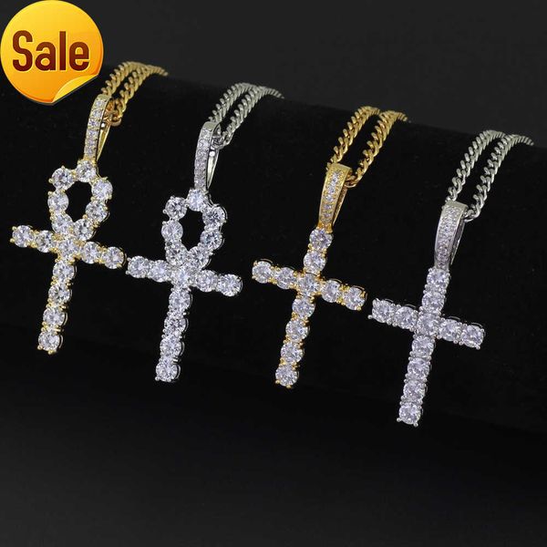 

cn019 hip hop cuban chain brass anka cross pendant iced out cubic zircon men bling necklaces rock jewelry, Silver
