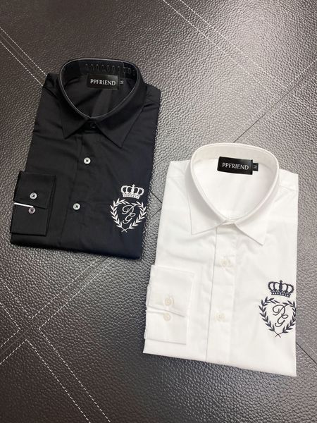 

embroidery men's dress shirt slim fit flex collar stretch pint brand clothing men long sleeve dress shirts hip hop style quality cotton, White;black