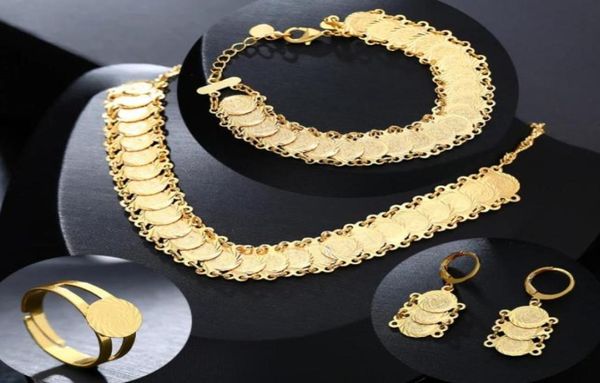 

classic arab coin jewelry sets gold color necklace bracelet earrings ring middle eastern for muslim women bijoux7607936, Slivery;golden