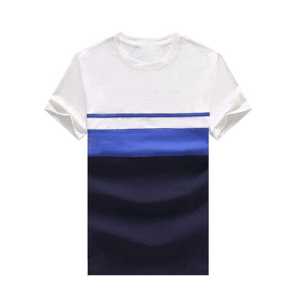 

french men's thin round neck short sleeve shirt patchwork color breathable t-shirt, White;black