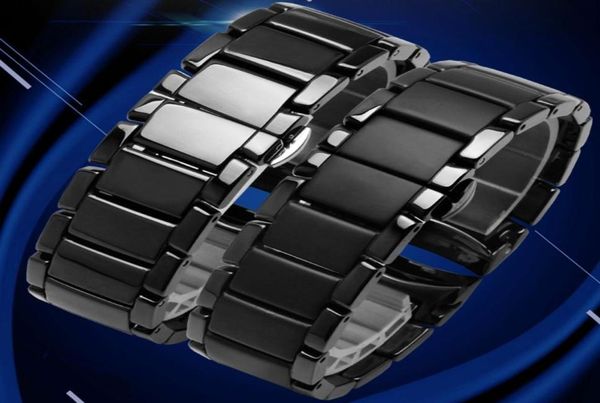 

ceramic watchband for ar1452 ar1451 22mm 24mm black ceramic strap bracelet steel black deployment band3437662, Black;brown