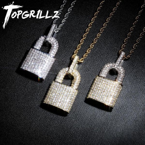 

pendant necklaces rillz hip hop bling lock iced out cubic zircon necklace for men jewelry charm 230506, Silver
