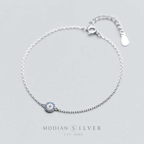 

charm bracelets modian round eyes chain bracelet % real 925 sterling silver blue crystal link bracelets for women fashion accessory for girl, Golden;silver