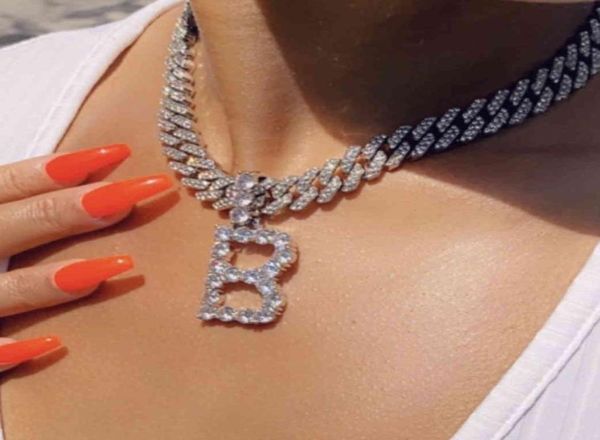 

iced cuban link chain letter pendant with diamond tennis chain women039s chocker letter necklace jewelry quota to zquot ini5628253, Silver