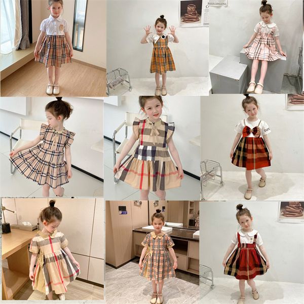 

new high-end girl skirt brand designer girl skirt alphabet print sewing design short sleeve pleated skirt summer girl g5#90cm-140cm, Red;yellow