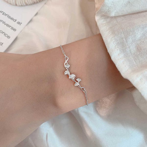 

charm bracelets 2021 new s925 silver leaf bracelet for women fresh ginkgo biloba charm bracelet silver 925 jewelry pulseras mujer bangles aa, Golden;silver