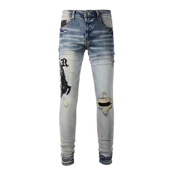 

purple jeans designer mens jean man embroidery pants luxury embroidered patches desinger denim trouser skinny slim ripped f49m, Black