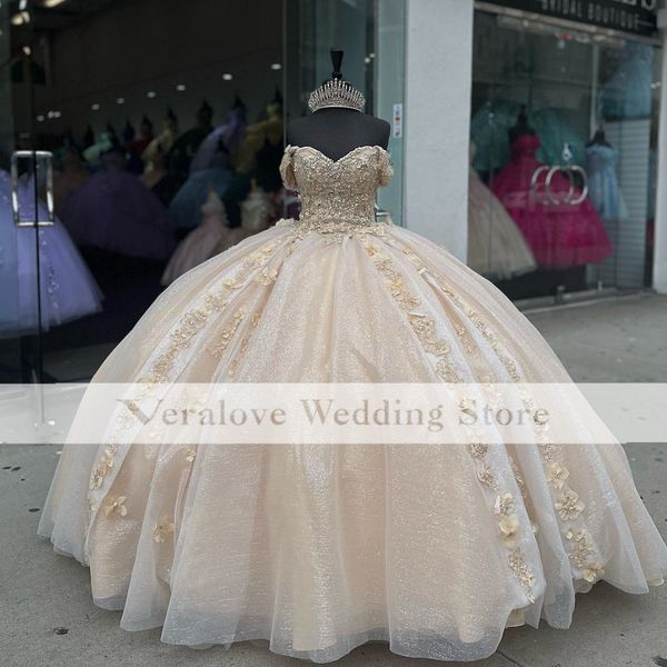 

champagne quinceanera dresses off shoulder 2023 sparkly sequins vestido deputante 15 anos mexican girls party gowns, Blue;red
