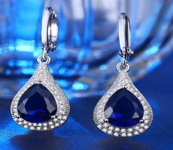 

noble low diamond crystal lady039s blue drop earings 1054583176, Silver