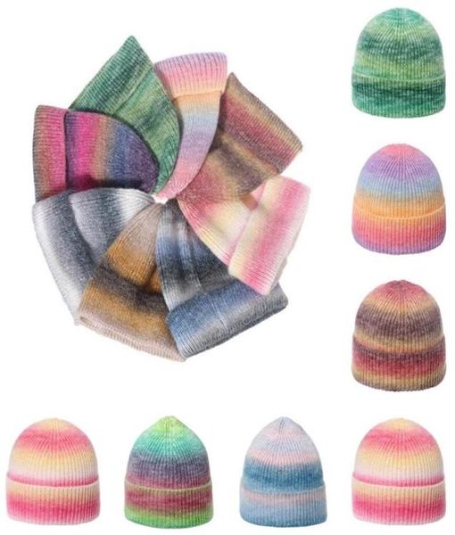 

12 colors tie dye knitted beanies women autumn winter thick warm hat rainbow beanies hats girl skullies bonnets outdoor cap6842309, Blue;gray
