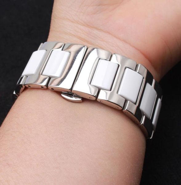 

14mm 16mm 18mm 20mm 22mm stainless steel watchband strap bracelet wrap ceramic white polished beautiful accessories wristwatch ban6386241, Black;brown