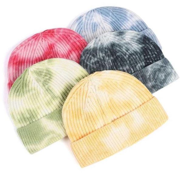 

tie dye keep warm outdoor skullies beanies hip hop stripe short beanie fashion new women winter hat ski cap9378989, Blue;gray
